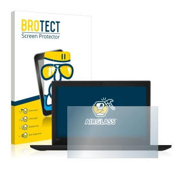 Parte frontal de un envase de producto con el logotipo de la marca BROTECT. Al lado se muestra el dispositivo Lenovo Thinkpad 