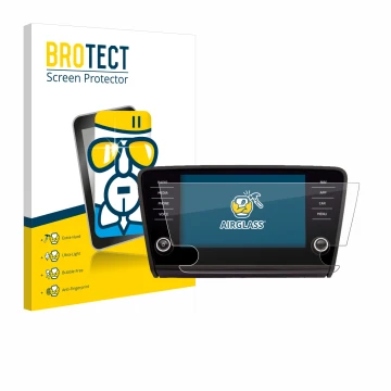 Parte frontal de un envase de producto con el logotipo de la marca BROTECT. Al lado se muestra el dispositivo Skoda Amundsen S