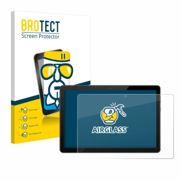 Parte frontal de un envase de producto con el logotipo de la marca BROTECT. Al lado se muestra el dispositivo Huawei MediaPad 