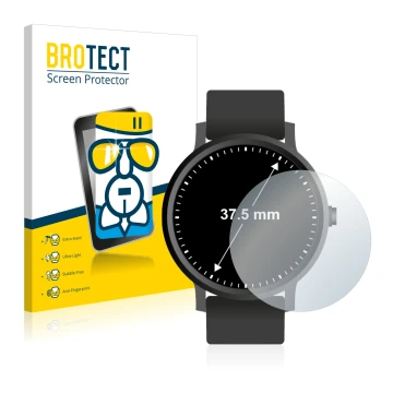 Parte frontal de un envase de producto con el logotipo de la marca BROTECT. Al lado se muestra el dispositivo Relojes (Circula