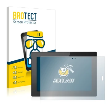 Parte frontal de un envase de producto con el logotipo de la marca BROTECT. Al lado se muestra el dispositivo Lenovo Tablet 10