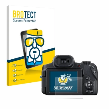 Parte frontal de un envase de producto con el logotipo de la marca BROTECT. Al lado se muestra el dispositivo Canon PowerShot 