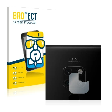 Parte frontal de un envase de producto con el logotipo de la marca BROTECT. Al lado se muestra el dispositivo Huawei Mate 20 (