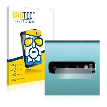 Parte frontal de un envase de producto con el logotipo de la marca BROTECT. Al lado se muestra el dispositivo Samsung Galaxy S