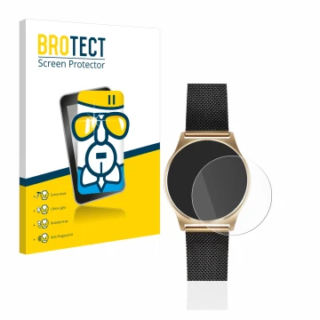Parte frontal de un envase de producto con el logotipo de la marca BROTECT. Al lado se muestra el dispositivo Xlyne X-Watch Jo