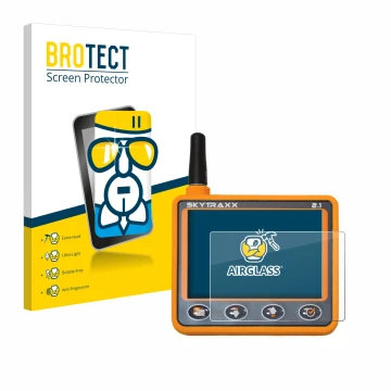 Parte frontal de un envase de producto con el logotipo de la marca BROTECT. Al lado se muestra el dispositivo Skytraxx 2.1 Var