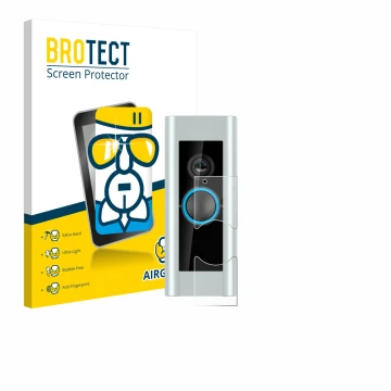 Parte frontal de un envase de producto con el logotipo de la marca BROTECT. Al lado se muestra el dispositivo Ring Video Doorb