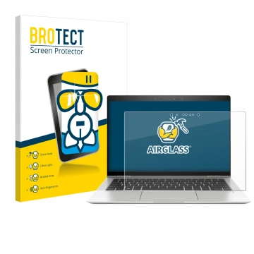 Parte frontal de un envase de producto con el logotipo de la marca BROTECT. Al lado se muestra el dispositivo HP EliteBook x36