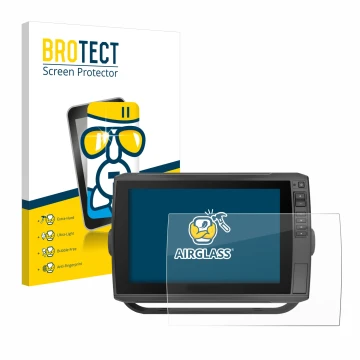 Parte frontal de un envase de producto con el logotipo de la marca BROTECT. Al lado se muestra el dispositivo Garmin ECHOMAP U