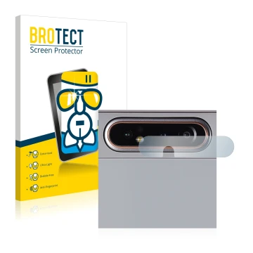 Parte frontal de un envase de producto con el logotipo de la marca BROTECT. Al lado se muestra el dispositivo Samsung Galaxy A