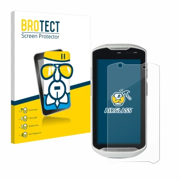 Parte frontal de un envase de producto con el logotipo de la marca BROTECT. Al lado se muestra el dispositivo Zebra TC52-HC co