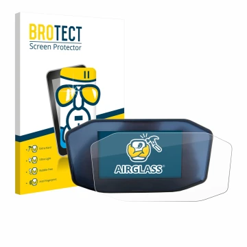 Parte frontal de un envase de producto con el logotipo de la marca BROTECT. Al lado se muestra el dispositivo KTM 1290 Super D