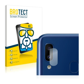 Parte frontal de un envase de producto con el logotipo de la marca BROTECT. Al lado se muestra el dispositivo Samsung Galaxy A
