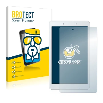 Parte frontal de un envase de producto con el logotipo de la marca BROTECT. Al lado se muestra el dispositivo Samsung Galaxy T
