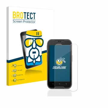 Parte frontal de un envase de producto con el logotipo de la marca BROTECT. Al lado se muestra el dispositivo Datalogic Memor 