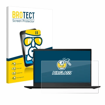 Parte frontal de un envase de producto con el logotipo de la marca BROTECT. Al lado se muestra el dispositivo Lenovo ThinkPad 