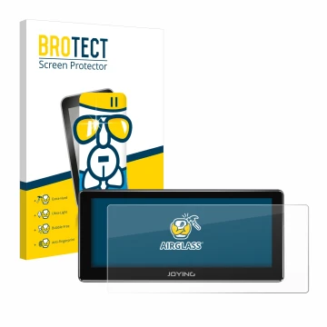 Parte frontal de un envase de producto con el logotipo de la marca BROTECT. Al lado se muestra el dispositivo Joying 4G Car Ra