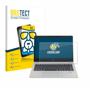 Parte frontal de un envase de producto con el logotipo de la marca BROTECT. Al lado se muestra el dispositivo HP EliteBook 840