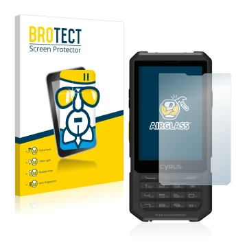 Parte frontal de un envase de producto con el logotipo de la marca BROTECT. Al lado se muestra el dispositivo Cyrus CM 17 Hybr