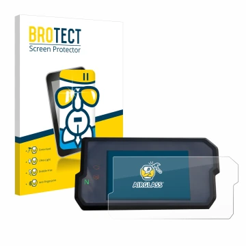 Parte frontal de un envase de producto con el logotipo de la marca BROTECT. Al lado se muestra el dispositivo KTM 125 / 390 Du