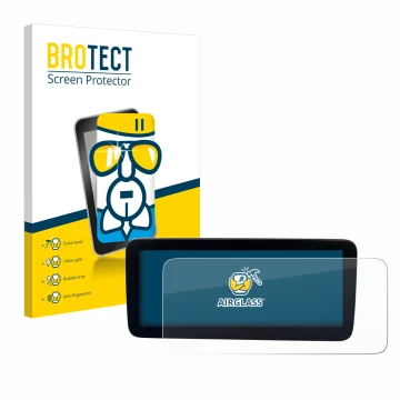 Parte frontal de un envase de producto con el logotipo de la marca BROTECT. Al lado se muestra el dispositivo Mercedes-Benz Ac