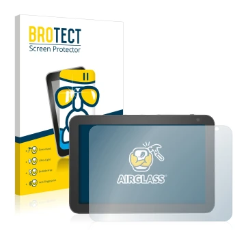 Parte frontal de un envase de producto con el logotipo de la marca BROTECT. Al lado se muestra el dispositivo Amazon Echo Show