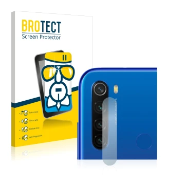 Parte frontal de un envase de producto con el logotipo de la marca BROTECT. Al lado se muestra el dispositivo Xiaomi Redmi Not
