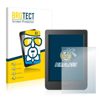 Parte frontal de un envase de producto con el logotipo de la marca BROTECT. Al lado se muestra el dispositivo Tolino Page 2 co