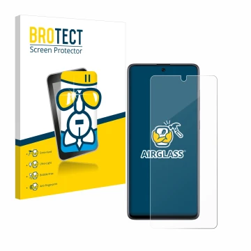 Parte frontal de un envase de producto con el logotipo de la marca BROTECT. Al lado se muestra el dispositivo Samsung Galaxy A