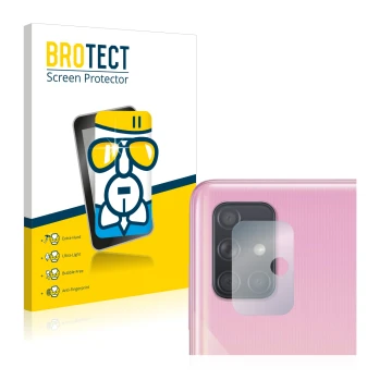 Parte frontal de un envase de producto con el logotipo de la marca BROTECT. Al lado se muestra el dispositivo Samsung Galaxy A