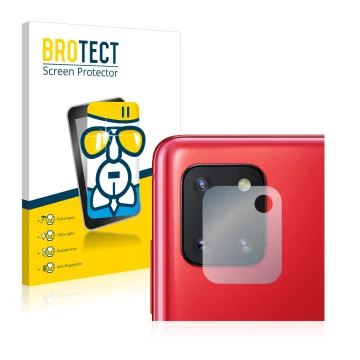 Parte frontal de un envase de producto con el logotipo de la marca BROTECT. Al lado se muestra el dispositivo Samsung Galaxy N