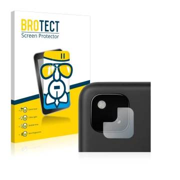 Parte frontal de un envase de producto con el logotipo de la marca BROTECT. Al lado se muestra el dispositivo Google Pixel 4a 