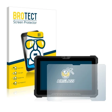 Parte frontal de un envase de producto con el logotipo de la marca BROTECT. Al lado se muestra el dispositivo Dell Latitude 72