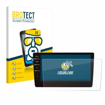 Parte frontal de un envase de producto con el logotipo de la marca BROTECT. Al lado se muestra el dispositivo Volkswagen Passa