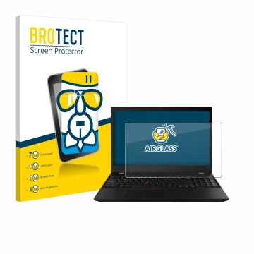 Parte frontal de un envase de producto con el logotipo de la marca BROTECT. Al lado se muestra el dispositivo Lenovo ThinkPad 