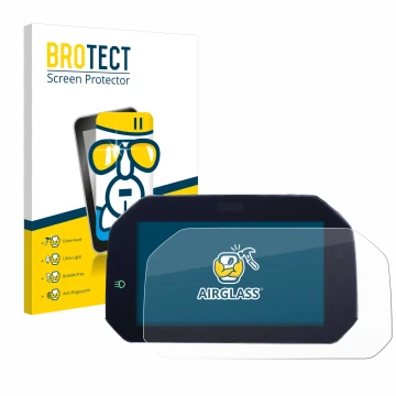 Parte frontal de un envase de producto con el logotipo de la marca BROTECT. Al lado se muestra el dispositivo BMW F850GS 2018-