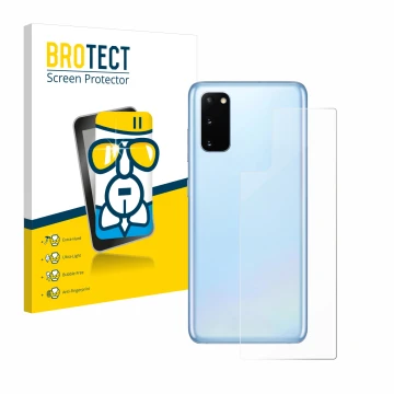 Parte frontal de un envase de producto con el logotipo de la marca BROTECT. Al lado se muestra el dispositivo Samsung Galaxy S