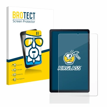 Parte frontal de un envase de producto con el logotipo de la marca BROTECT. Al lado se muestra el dispositivo Samsung Galaxy T