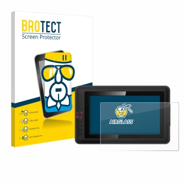 Parte frontal de un envase de producto con el logotipo de la marca BROTECT. Al lado se muestra el dispositivo XP-Pen Artist 12