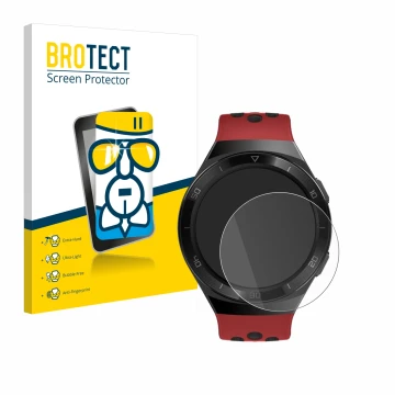 Parte frontal de un envase de producto con el logotipo de la marca BROTECT. Al lado se muestra el dispositivo Huawei Watch GT 