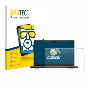 Parte frontal de un envase de producto con el logotipo de la marca BROTECT. Al lado se muestra el dispositivo Dell Latitude 55