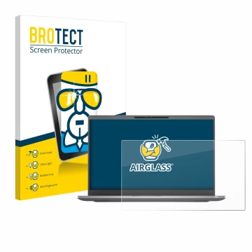 Parte frontal de un envase de producto con el logotipo de la marca BROTECT. Al lado se muestra el dispositivo Dell Latitude 74