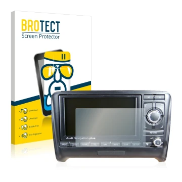 Parte frontal de un envase de producto con el logotipo de la marca BROTECT. Al lado se muestra el dispositivo Audi A3 8P 2004-