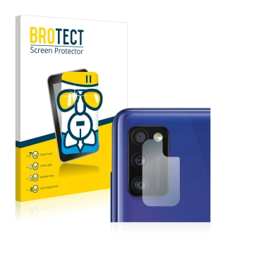 Parte frontal de un envase de producto con el logotipo de la marca BROTECT. Al lado se muestra el dispositivo Samsung Galaxy A