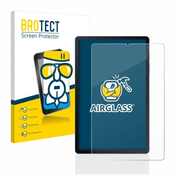 Parte frontal de un envase de producto con el logotipo de la marca BROTECT. Al lado se muestra el dispositivo Samsung Galaxy T