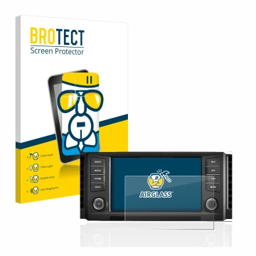 Parte frontal de un envase de producto con el logotipo de la marca BROTECT. Al lado se muestra el dispositivo Seat Leon 5F 201