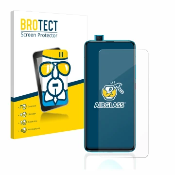Parte frontal de un envase de producto con el logotipo de la marca BROTECT. Al lado se muestra el dispositivo Xiaomi Poco F2 P
