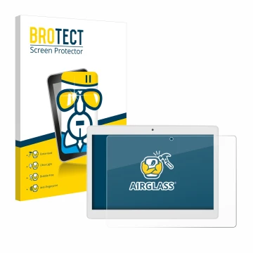 Parte frontal de un envase de producto con el logotipo de la marca BROTECT. Al lado se muestra el dispositivo Alldocube M5X Pr