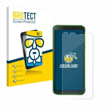 Parte frontal de un envase de producto con el logotipo de la marca BROTECT. Al lado se muestra el dispositivo Blackview BV6300