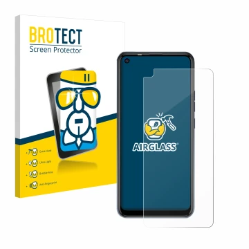 Parte frontal de un envase de producto con el logotipo de la marca BROTECT. Al lado se muestra el dispositivo Tecno Spark 5 Pr